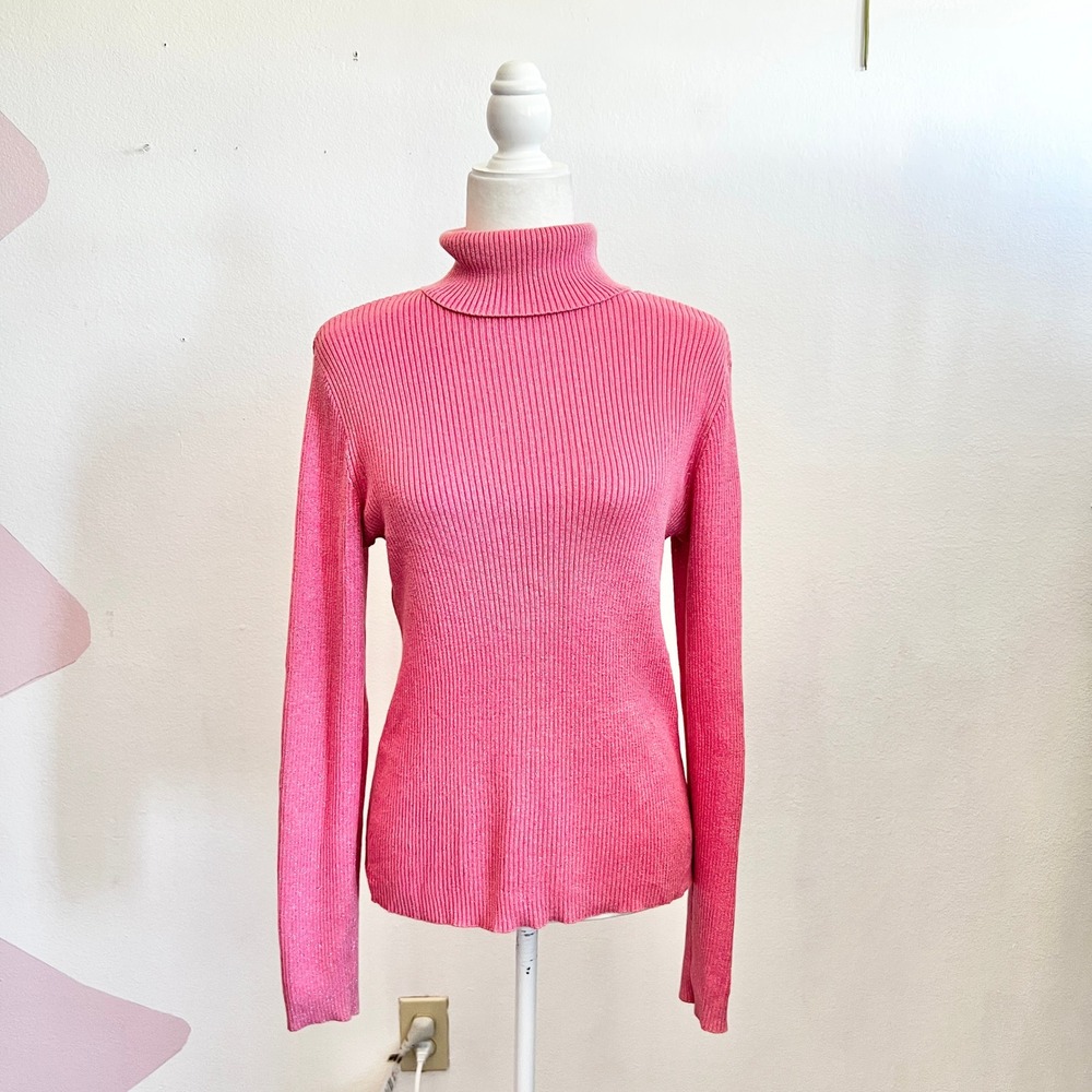 Vintage 90s Gap Pink Sweater‎ Women's Medium Turtleneck Chunky Knit Y2K 2000s